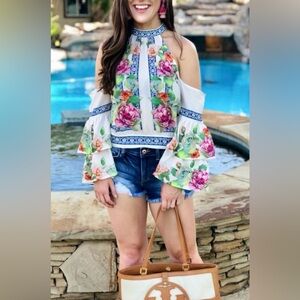NWT Jealous Tomato Beautiful Floral Cold Shoulder Blouse